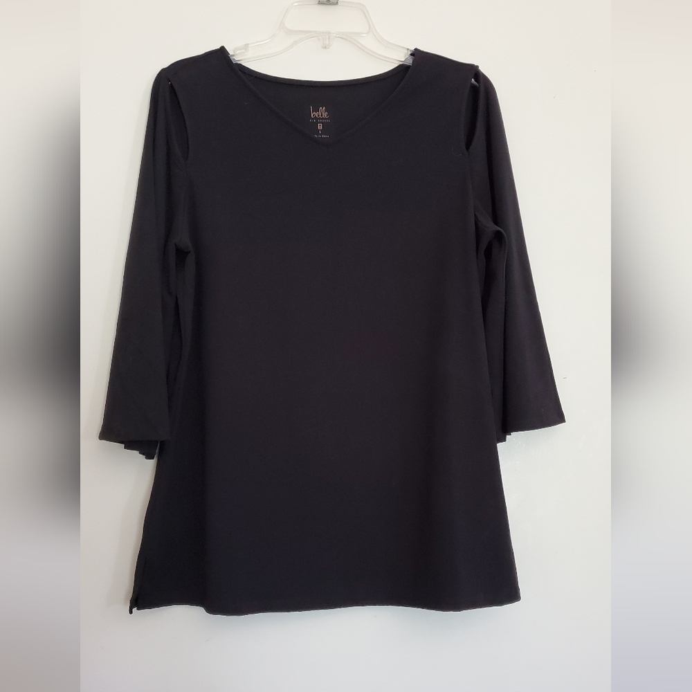 Black Top with peek-a-boo shoulder cut out and bell sleeve